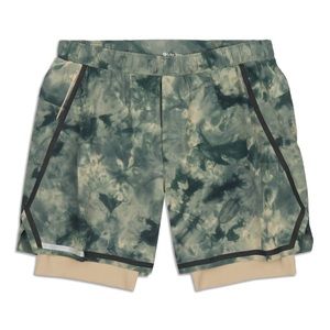 lululemon - surge lined shorts (green / tan tidal dye)